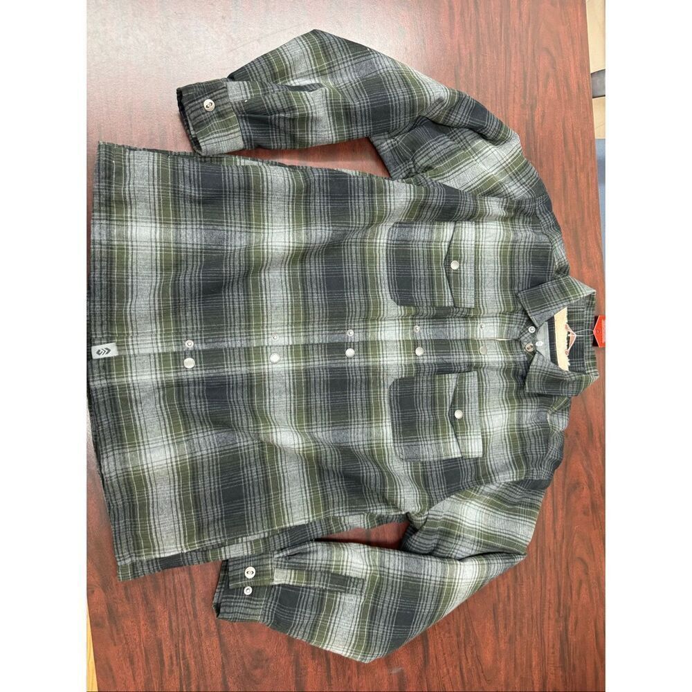 NWT Free Country Men’s Flannel Workwear Lined Shirt- Duffle Olive Plaid Size Med